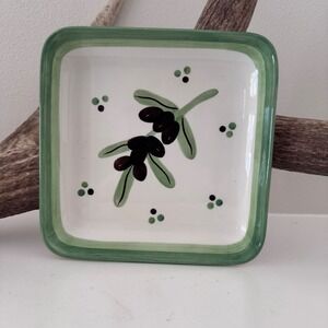 Inspirado IDC StoneLite Hand Painted Olive Square Ceramic Dish Green White 5.5"